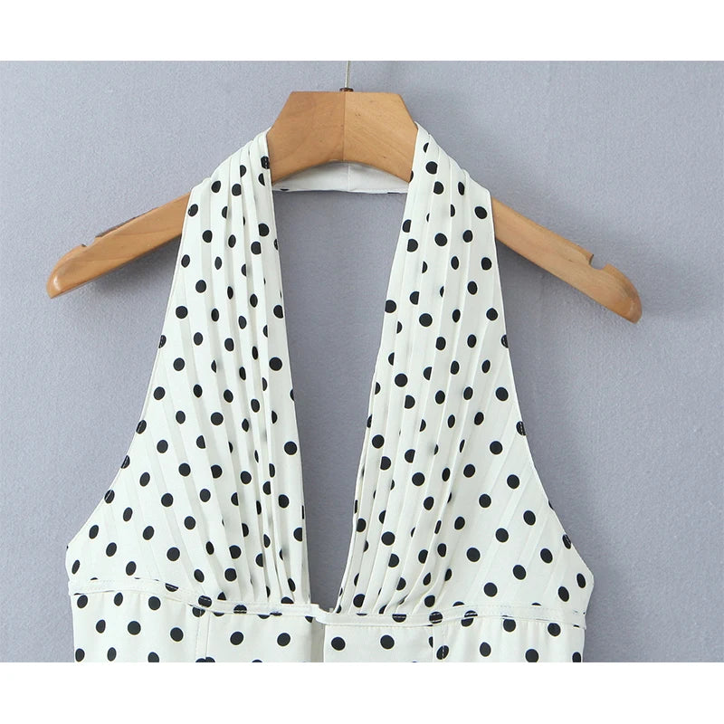 Retro Polka Dot Halter Mini Dress With Open Back