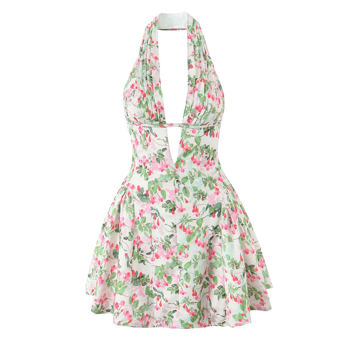 MULTI Color Retro Polka Dot Halter Mini Dress With Open Back