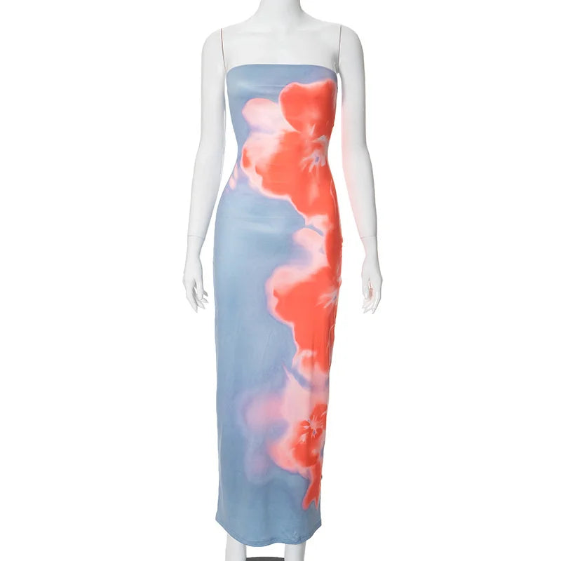 Strapless Printed Tube Maxi Dress For Women