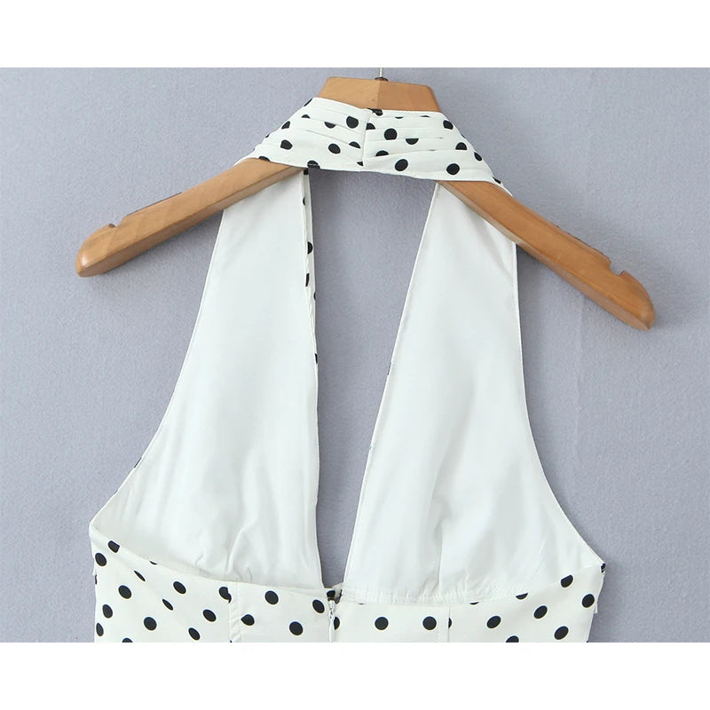 Retro Polka Dot Halter Mini Dress With Open Back