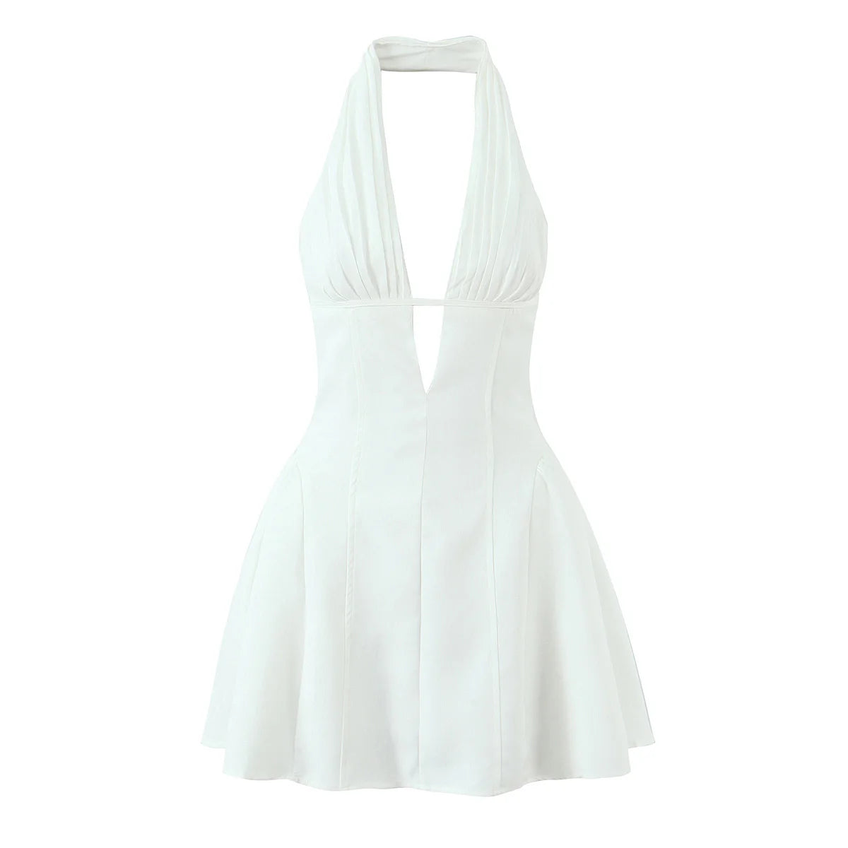 Beige Color Retro Polka Dot Halter Mini Dress With Open Back