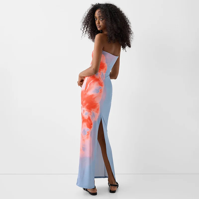 Strapless Printed Tube Maxi Dress For Women
