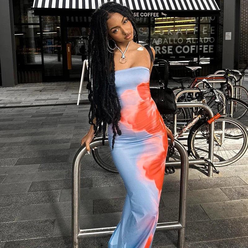 Strapless Printed Tube Maxi Dress For Women