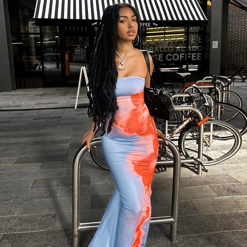 Strapless Printed Tube Maxi Dress For Women