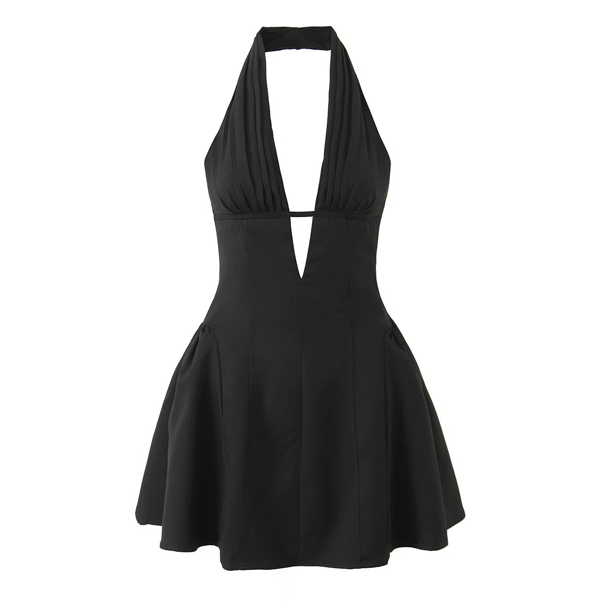 black Color Retro Polka Dot Halter Mini Dress With Open Back